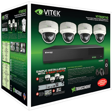 Transcendent Series Complete MegaPixel IP Surveillance System with Dome Cameras & 4-Channel Recorder