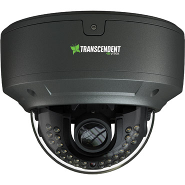 Transcendent 4 Megapixel H.265 WDR IP Vandal Dome Camera with 30 IR LED Illumination & Motorized Varifocal Lens - Charcoal
